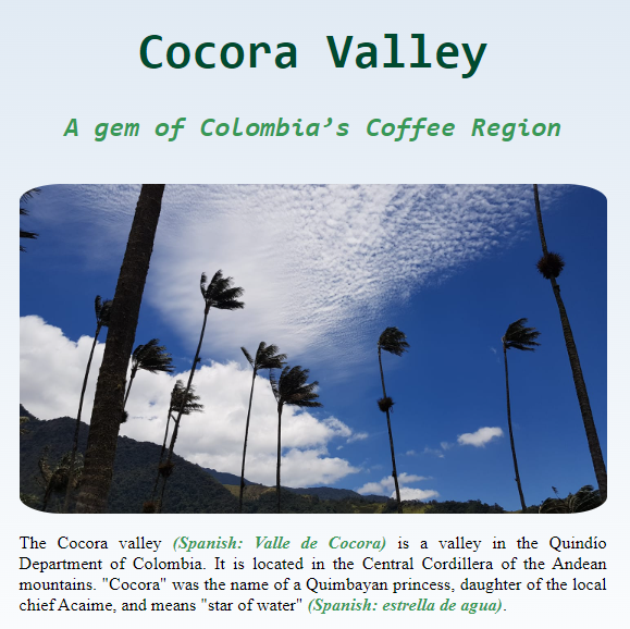 Cocora Valley Landing Page