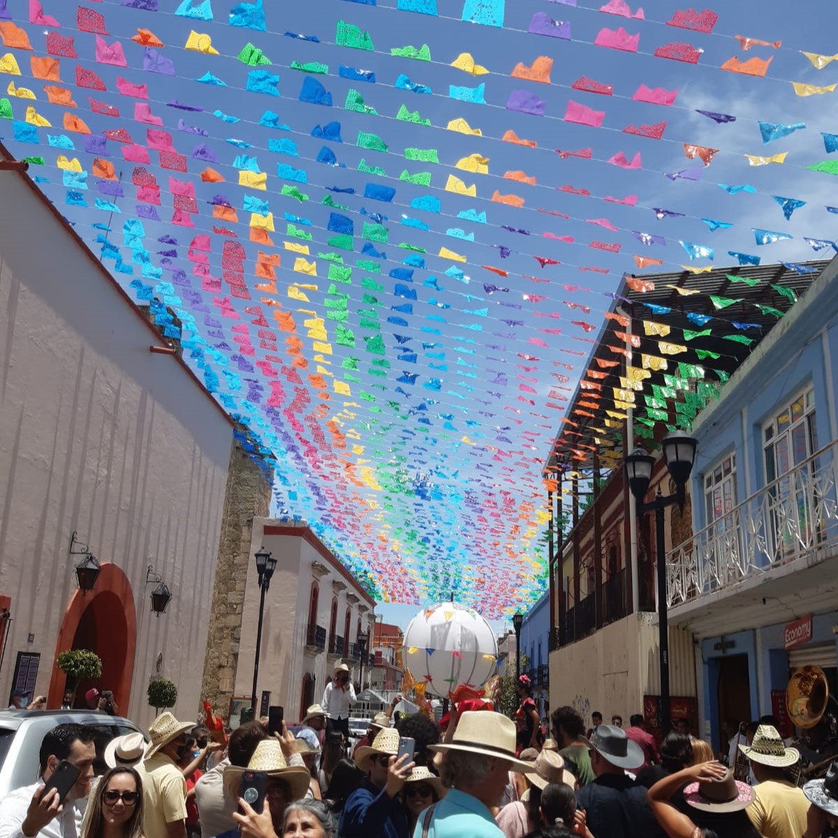 Crowded street in Oaxaca